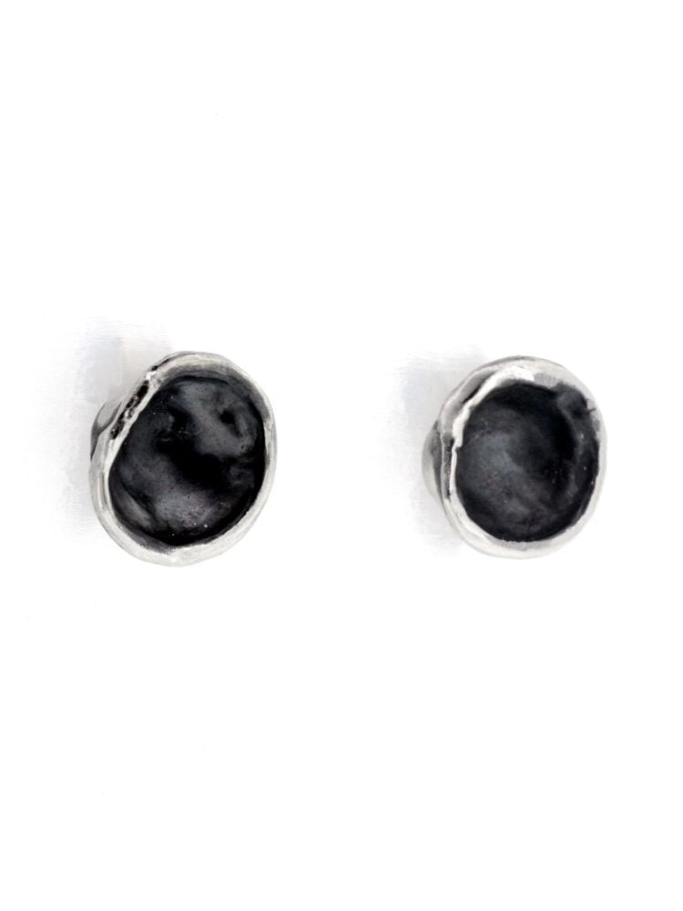 Oxidised Sterling SIlver Puddle Stud Earrings