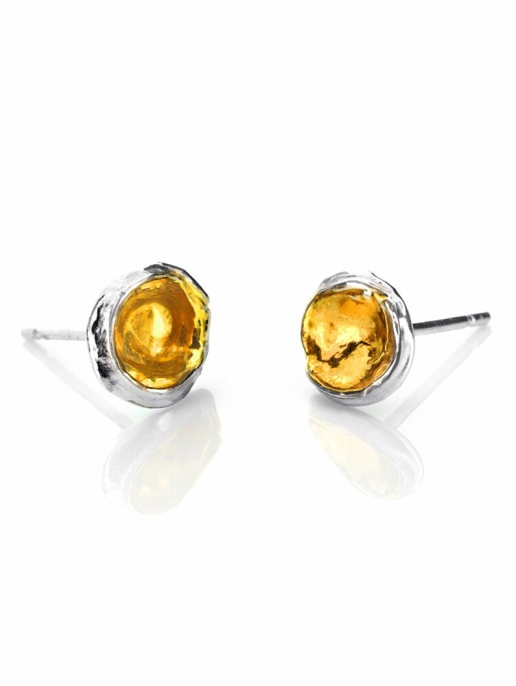 Saltwater Cast Sterling Silver & 24ct Gold Plate Puddle Stud Earrings