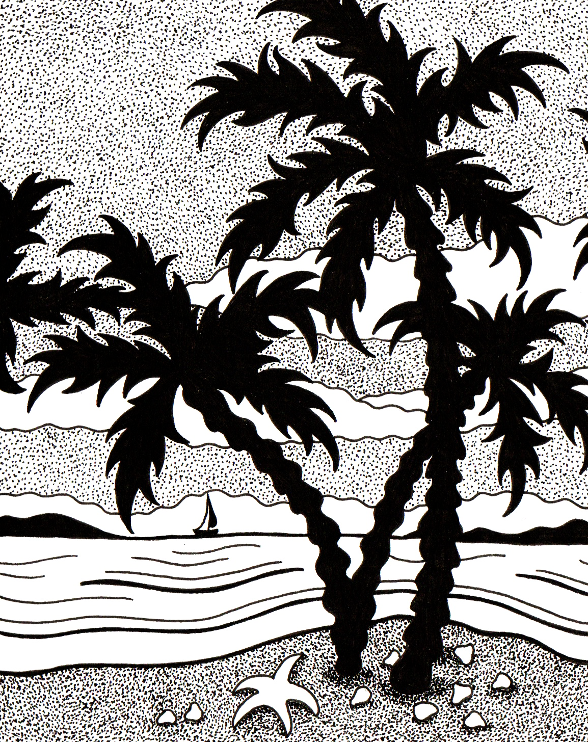 Palm Tress By The Sea Drawing by Kent Artist Sharon Godwin www.sgodwinstudio.co.uk