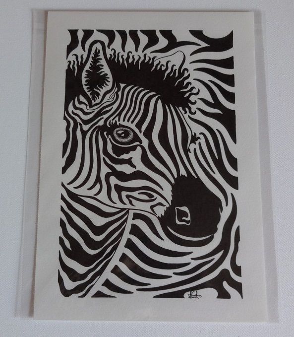 Stripes Of A Zebra - Signed Original Drawing For Sale | S Godwin Studio