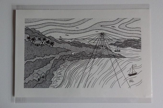 Lighthouse On The Island - Signed Original Drawing For Sale | S Godwin Stud