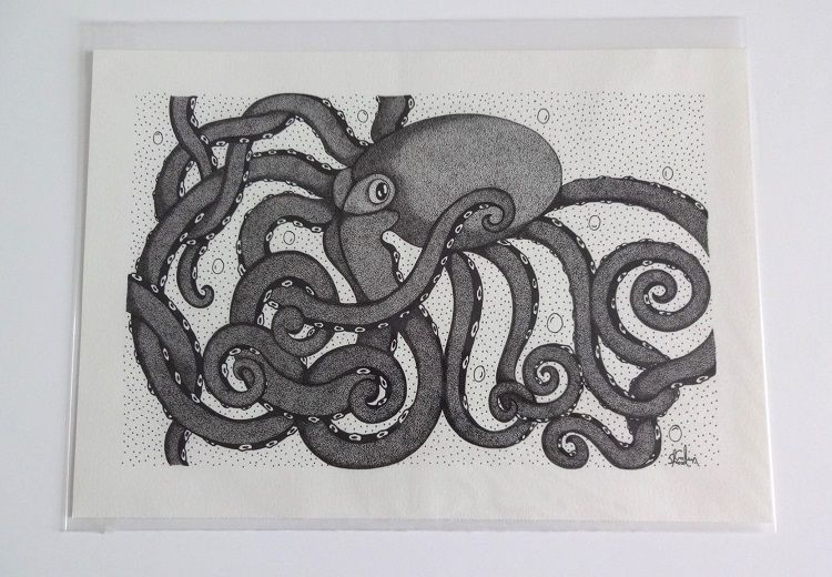 Octopus - Signed Original Drawing For Sale | S Godwin Studio
