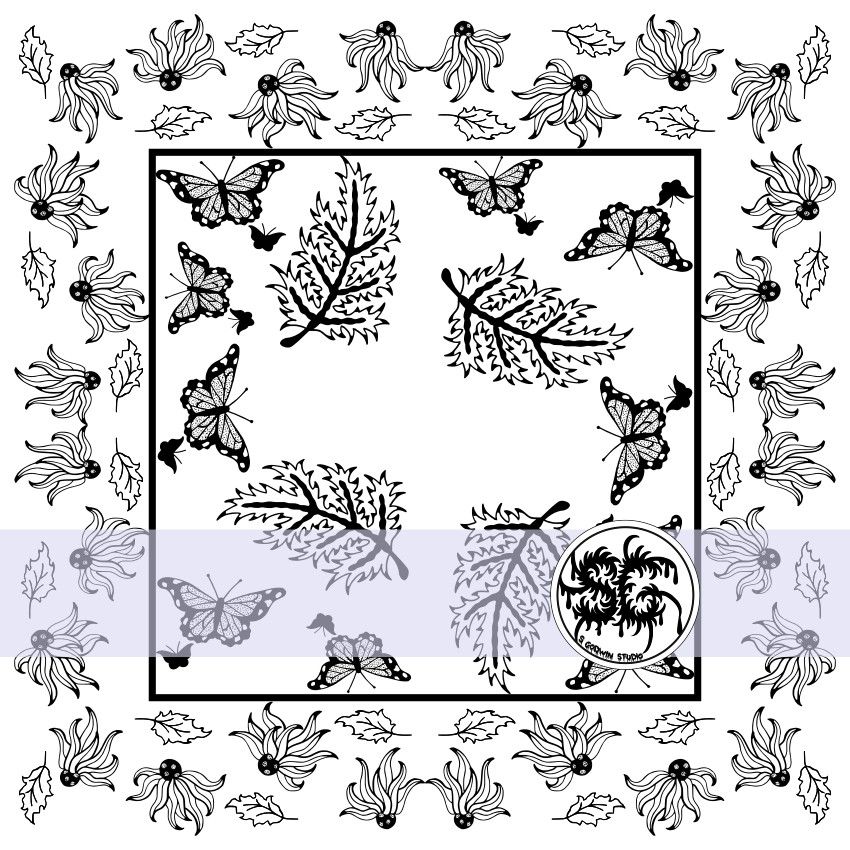 Butterfly, Rudbeckia Flower And Leaf Surface Pattern Design By S Godwin Studio Available For Licensing At www.sgodwinstudio.co.uk