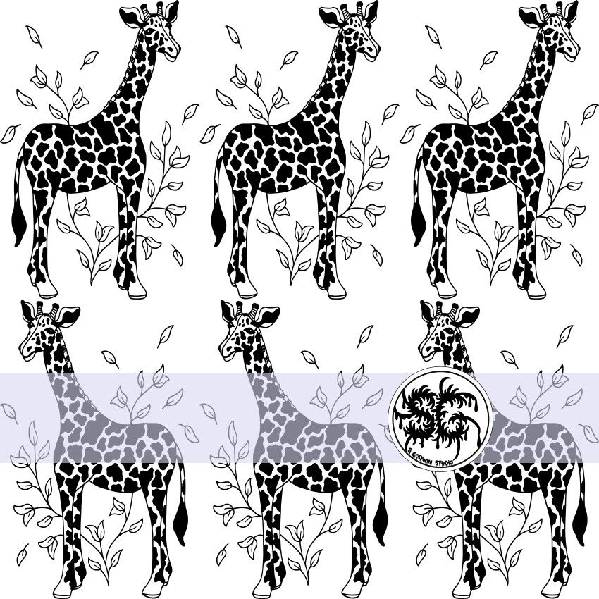 Giraffe And Leaf Surface Pattern Design By S Godwin Studio Available For Licensing At www.sgodwinstudio.co.uk