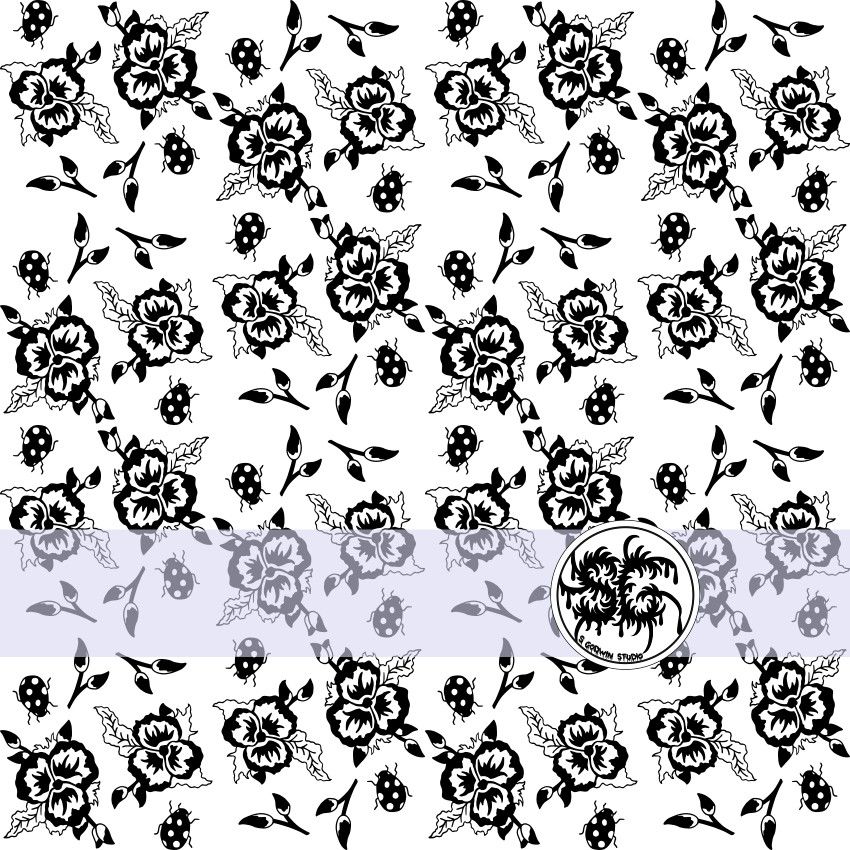 Pansy Flower, Bulb And Ladybird Surface Pattern Design By S Godwin Studio Available For Licensing At www.sgodwinstudio.co.uk