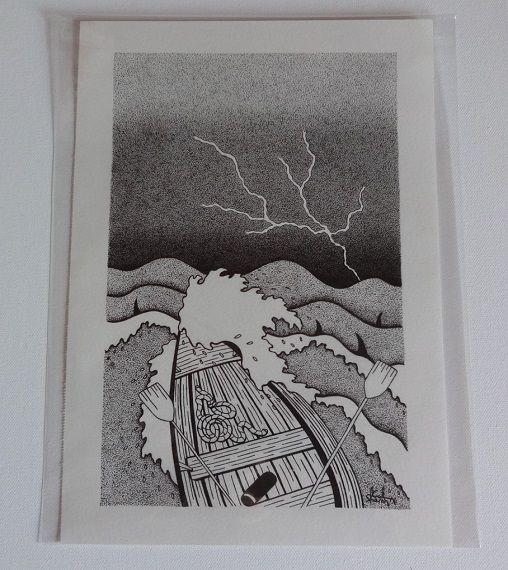 Crossing The Stormy Sea Original Pen And Ink Drawing By English Artist Sharon Godwin