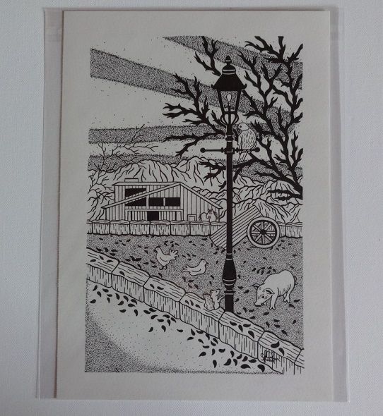 Farm Life By The Mountains Original Pen And Ink Drawing By English Artist Sharon Godwin