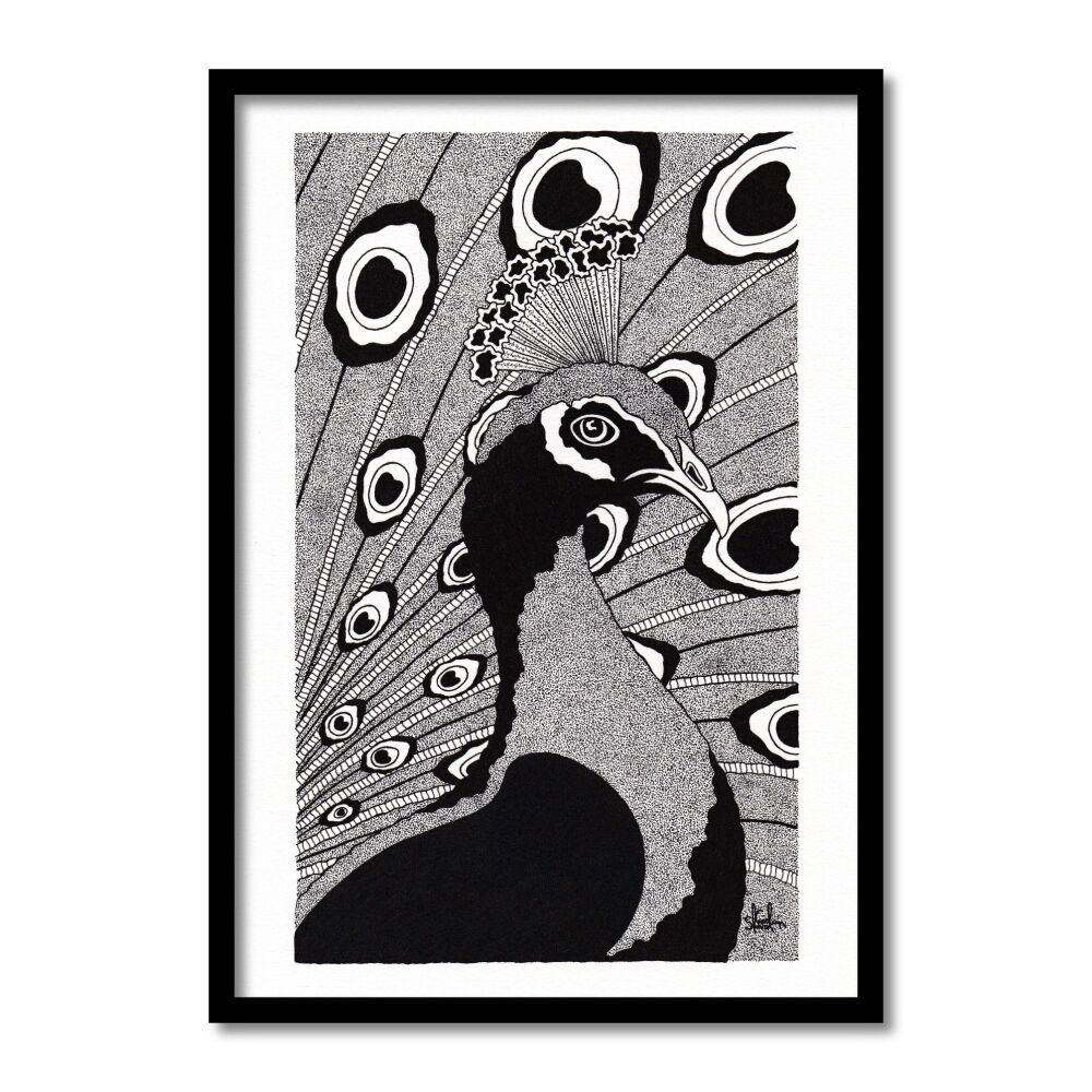 Peacock Original Art Pen And Ink Drawing For Sale | S Godwin Studio