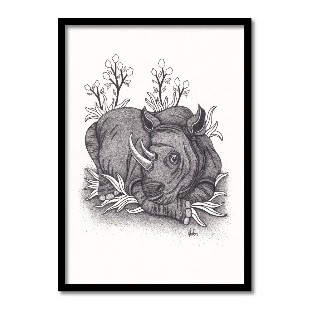 Rhino Original Art Pen And Ink Drawing For Sale | S Godwin Studio