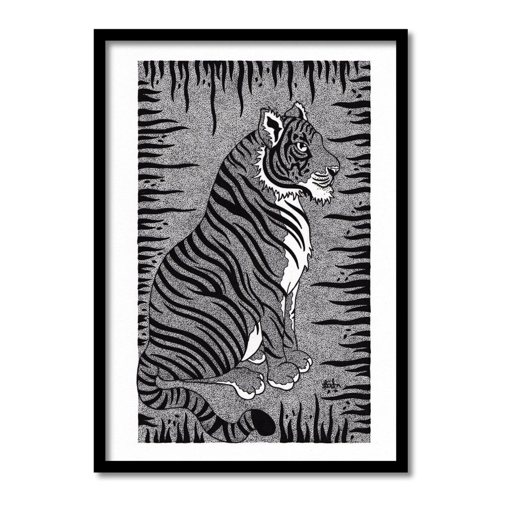 Fierce Looking Tiger Original Art Pen And Ink Drawing For Sale | S Godwin Studio