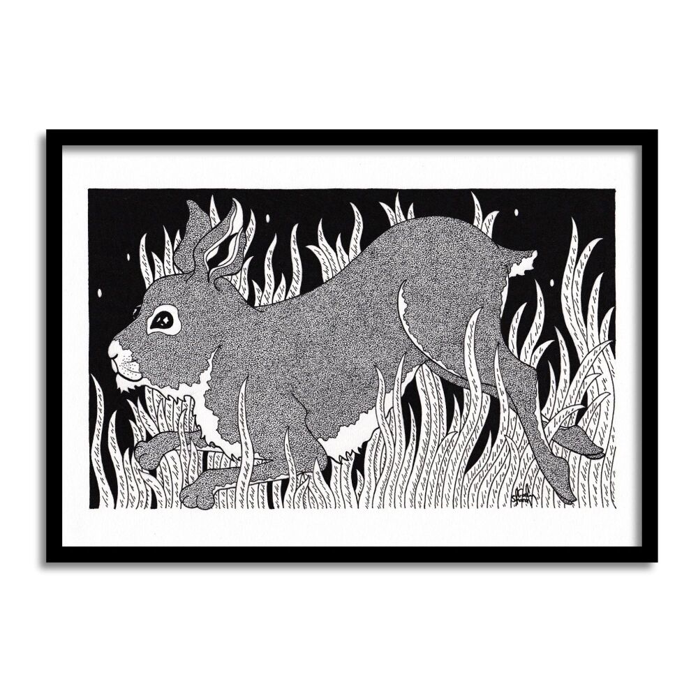 Rabbit Running Original Art Pen And Ink Drawing For Sale | S Godwin Studio