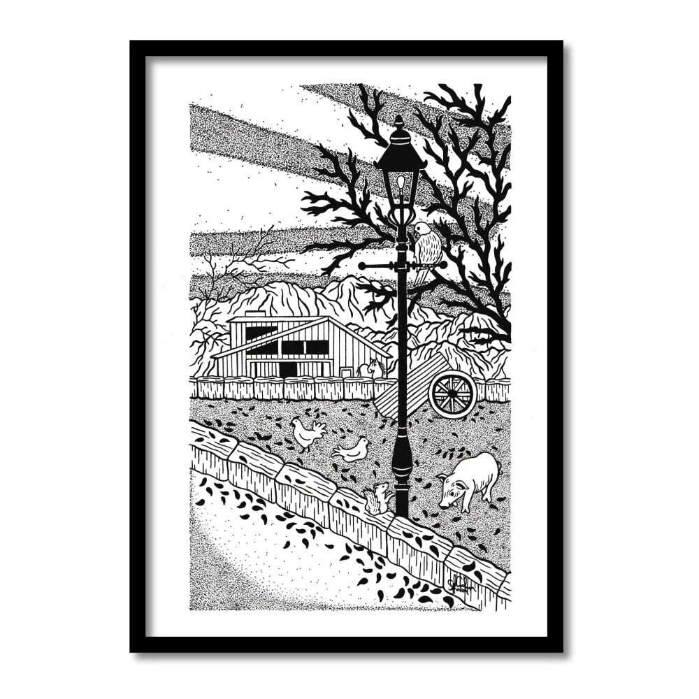 Farm Life By The Mountains Original Art Pen And Ink Drawing For Sale | S Godwin Studio