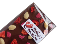 <!--003-->Finest Belgian Milk Chocolate Slab with  almonds, strawberry and crystallised rose petals 