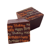 <!--004--><b>Happy Birthday chocolates</b><BR>Milk chocolate shells (c/s 41%) filled with dark chocolate ganache  (c/s 60%)