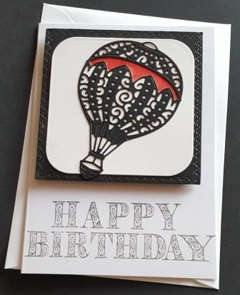 GC 2019 - Birthdays - Happy Birthday Hot Air Balloon monochromatic card C6