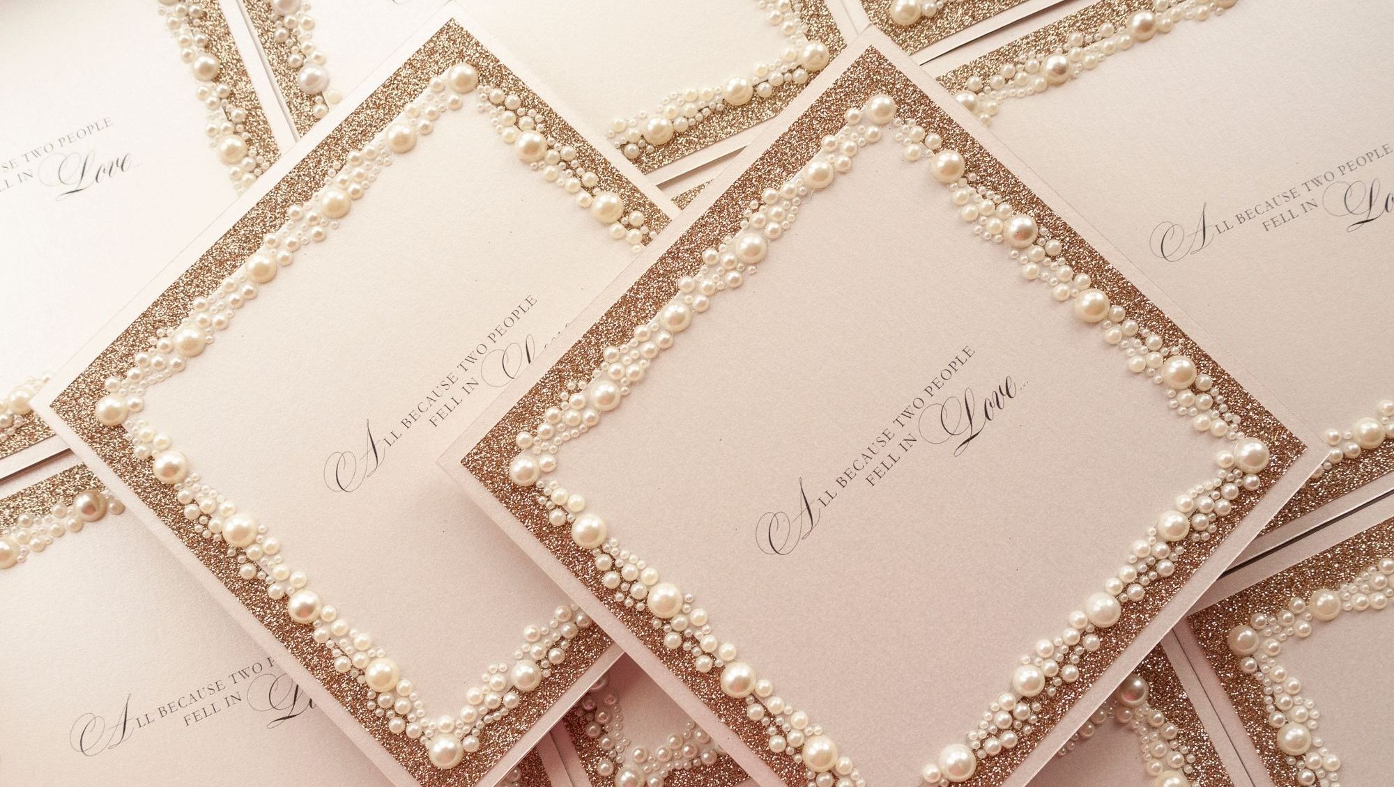 Pearl & Champagne Glitter Wedding Invitations