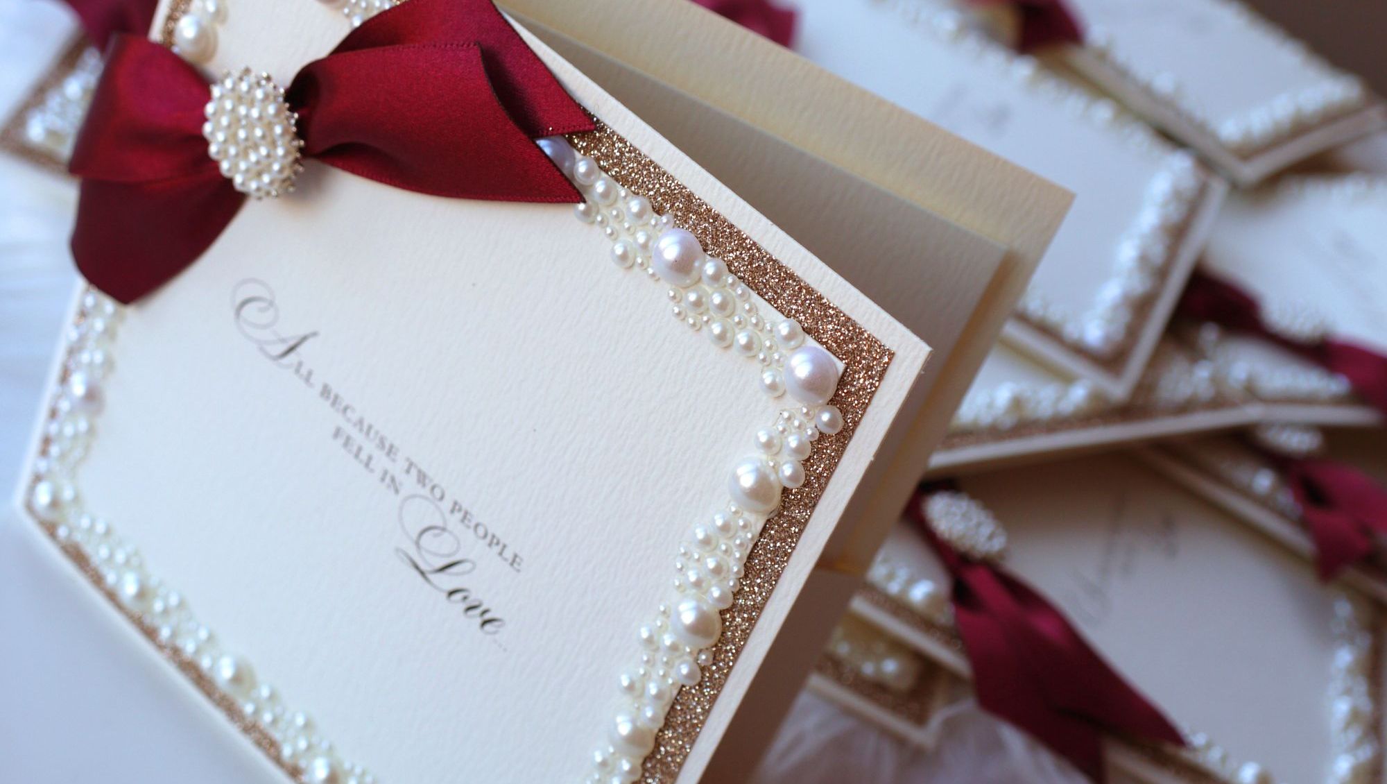 Pearl & Burgundy Wedding Invitations