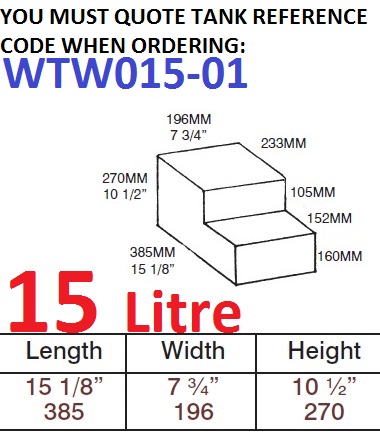 15 LITRE Water Tank & Loose Hatch WTW015-01