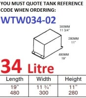 34 LITRE Water Tank with TWIN FIXING LIPS & Loose Hatch WTW034-02