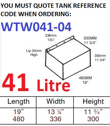 41 LITRE Water Tank with SINGLE FIXING LIP & Loose Hatch WTW041-04