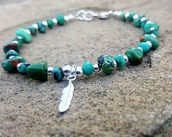 Turquoise and Silver Feather Bracelet