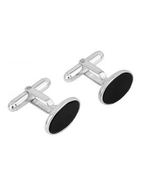 STERLING SILVER OVAL CUFFLINKS WITH BLACK AGATE