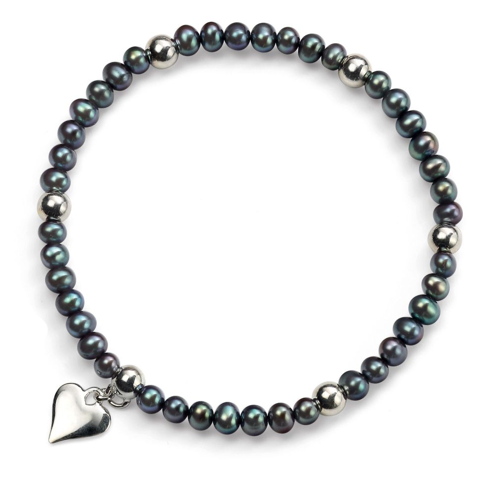 BLACK PEARL BRACELET WITH HEART CHARM