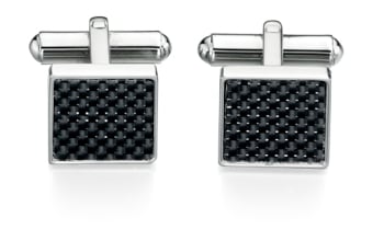 SQUARE BLACK CARBON FIBRE AND STEEL CUFF LINKS