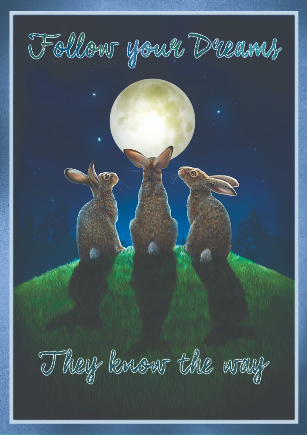 moon gazing hare signed print by Lisa Parker A2 size.