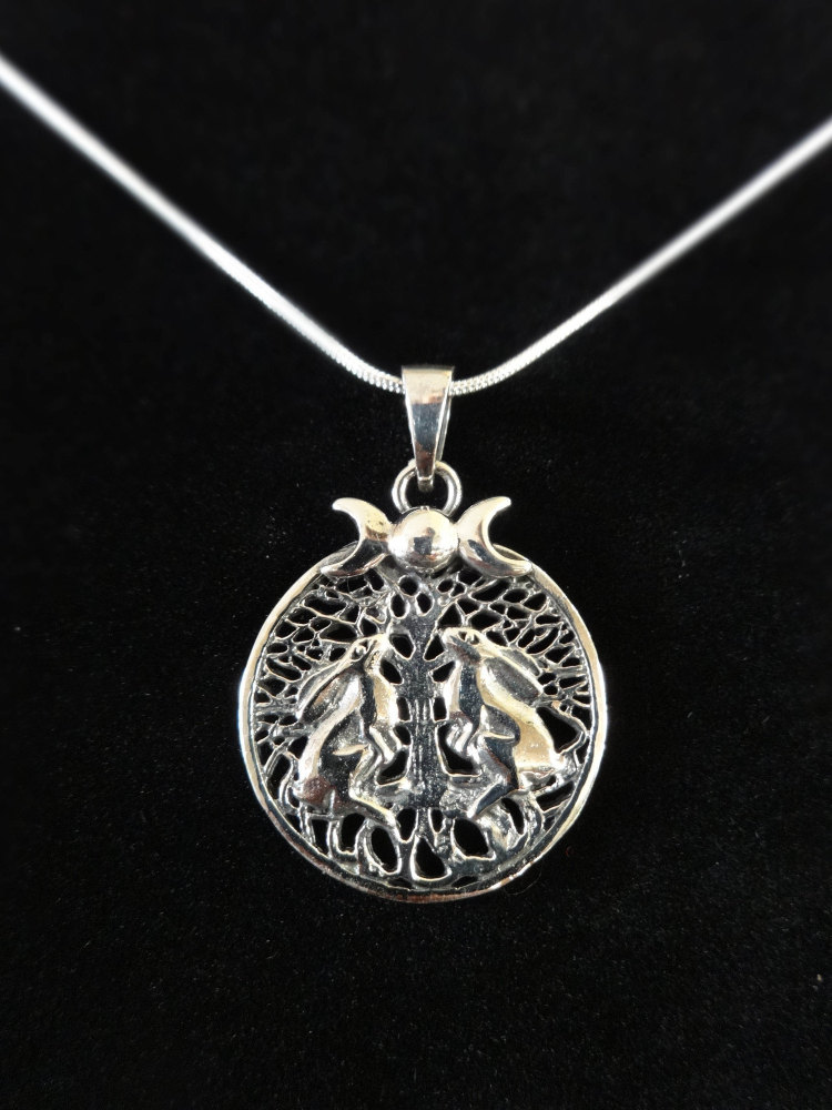 sterling silver moon gazing hares pendant