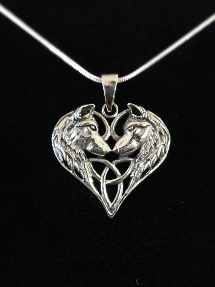 sterling silver wolf heart pendant
