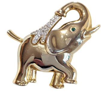 Brooch. Vintage Cabouchon elephant with sparkling Austrian crystals  and emerald green eyes