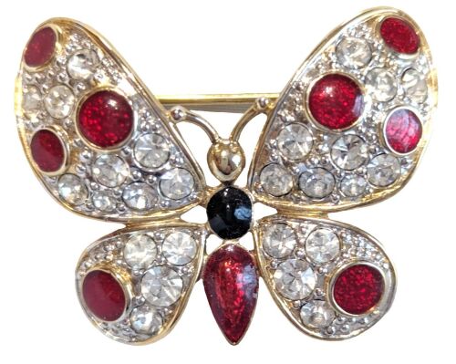 Vintage Cabouchon butterfly brooch redNew Product