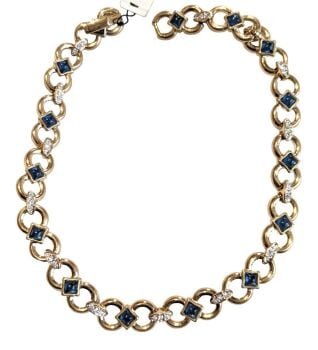 Vintage Cabouchon gold plated necklace with blue stones and Austrian crystals