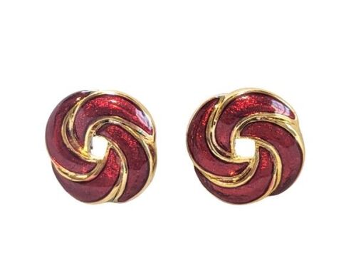 Vintage Cabouchon earrings with a red enamel interpersed with gold plating
