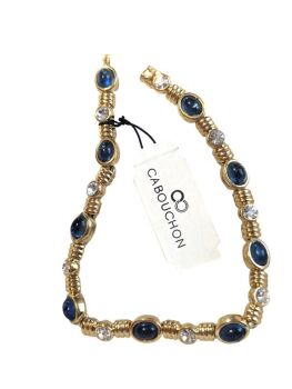 Vintage Cabouchon bracelet with gold plating, blue diamantés and Austrian crystals. Size large.