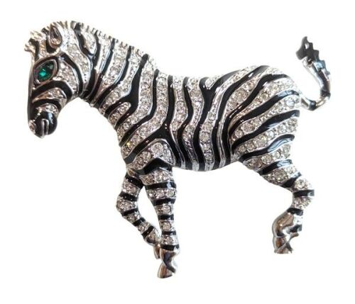 Vintage Cabouchon rhodium plated brooch from the Zebra collection