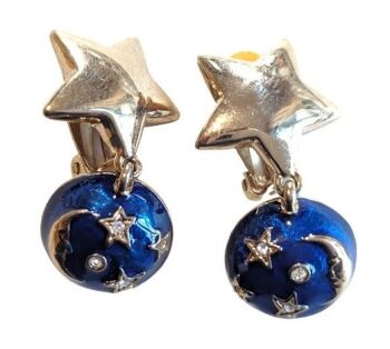 Vintage Cabouchon clip earrings with blue enamel and Austrian crystals from the Astrology collection