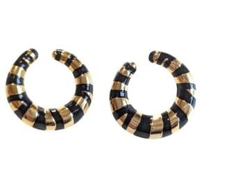 Cabouchon Zebra earrings with gold  plating and black enamel, for pierced ears