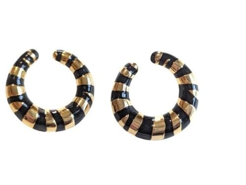 Cabouchon Zebra earrings with gold  plating and black enamel