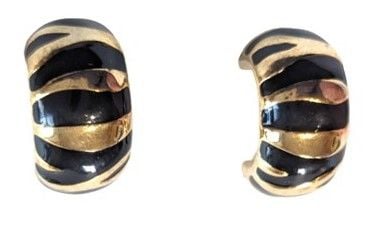 Cabouchon Zebra clip earrings with gold  plating and black enamel