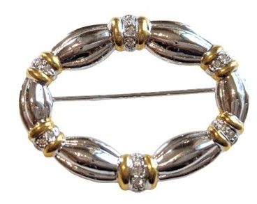 Vintage Cabouchon rhodium and gold plated brooch with Austrian crystals