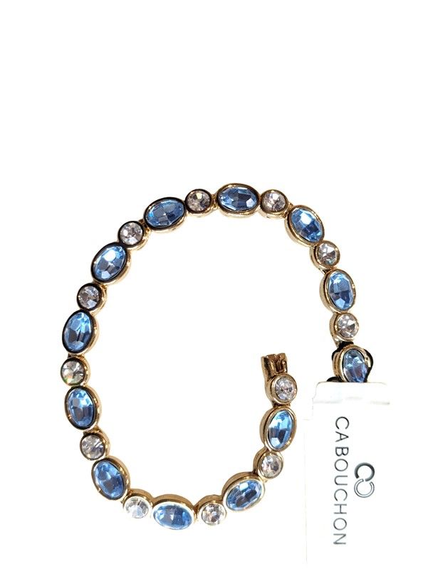 Vintage Cabouchon bracelet with gold plating, light blue stones and rhinest