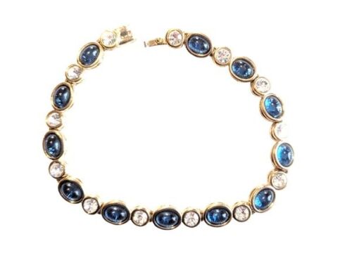 Vintage Cabouchon bracelet with gold plating, sapphire coloured blue stones