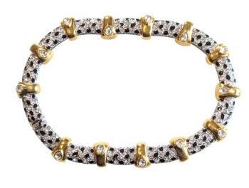 Vintage Cabouchon Leopard necklace with rhodium and gold plating, clear and black Austrian crystals