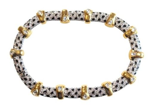 Vintage Cabouchon Leopard necklace with rhodium and gold plating, rhineston