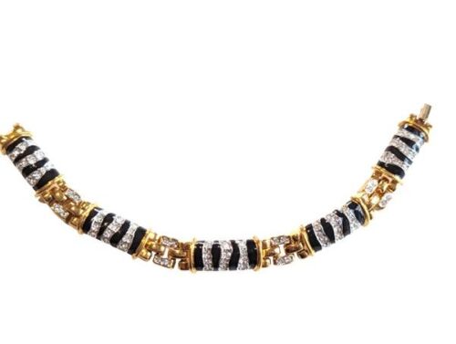 Vintage Cabouchon Zebra bracelet with gold plating, rhinestones and black A