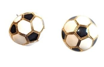 Cabouchon football earrings with gold  plating and black and white enamel, for pierced ears