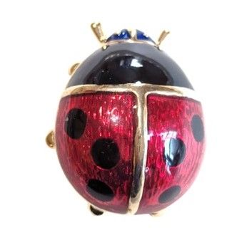 Vintage Cabouchon gold plated ladybird brooch with red and black enamel