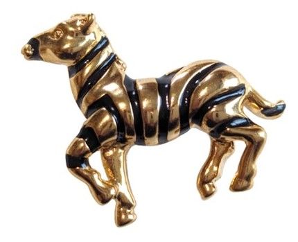 Vintage Cabouchon gold plated tac-pin with black enamel depicting a zebra